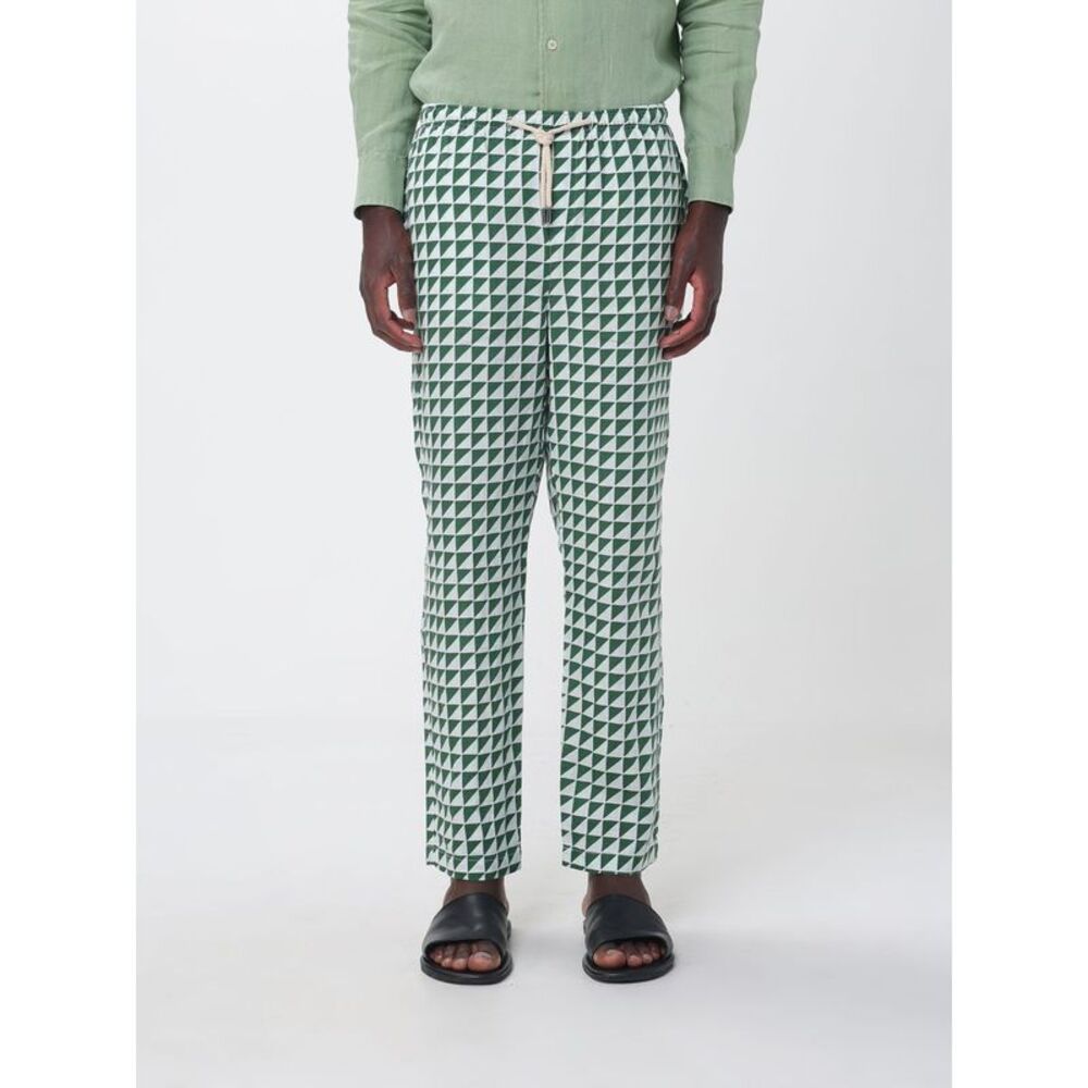 Straight-Leg Ethnic Pattern Linen Trousers Peninsula With Drawstring